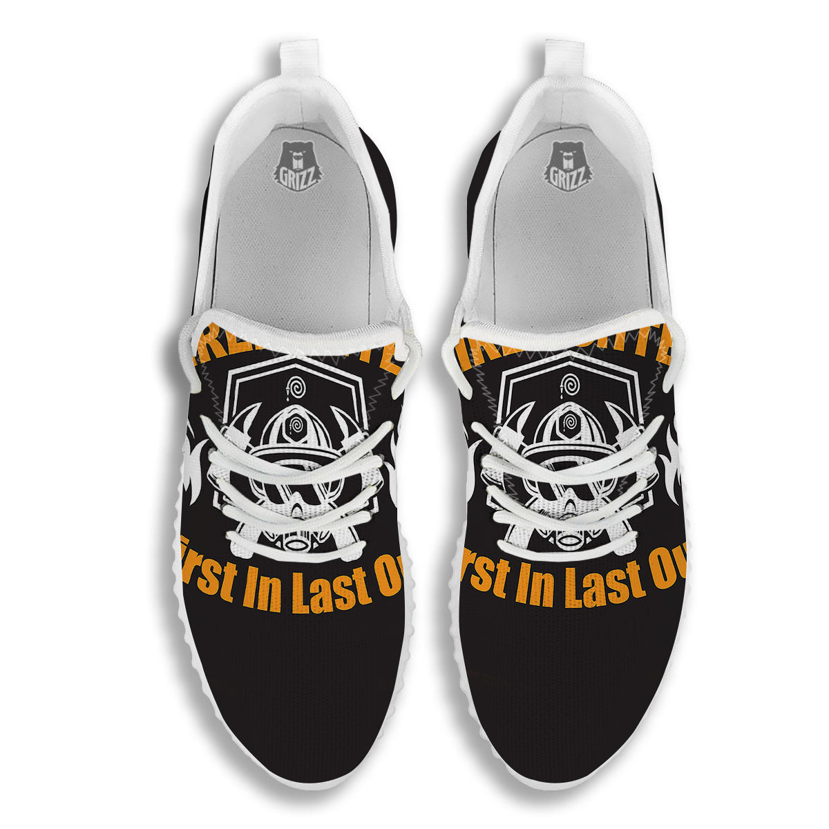 First In Last Out Firefighter Print White Walking Shoes-grizzshop