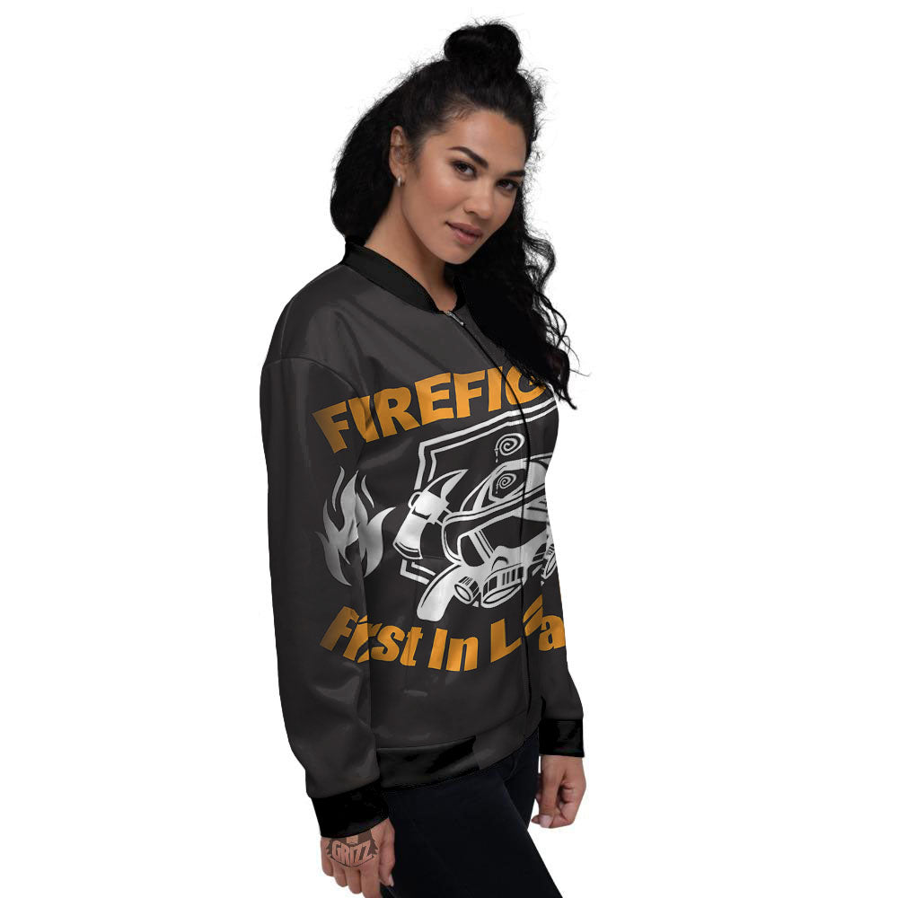 First In Last Out Firefighter Print Women's Bomber Jacket-grizzshop