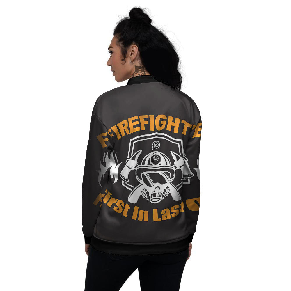 First In Last Out Firefighter Print Women's Bomber Jacket-grizzshop