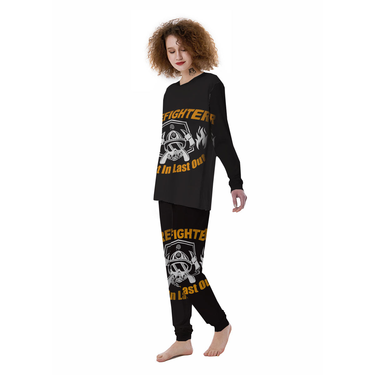 First In Last Out Firefighter Print Women's Pajamas-grizzshop