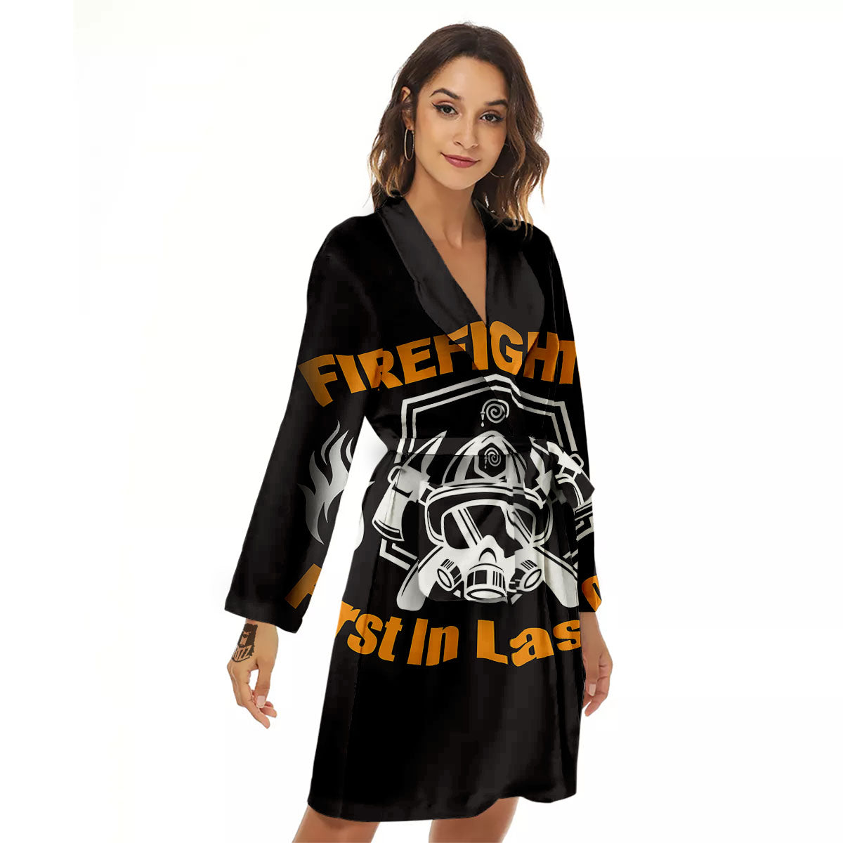 First In Last Out Firefighter Print Women's Robe-grizzshop