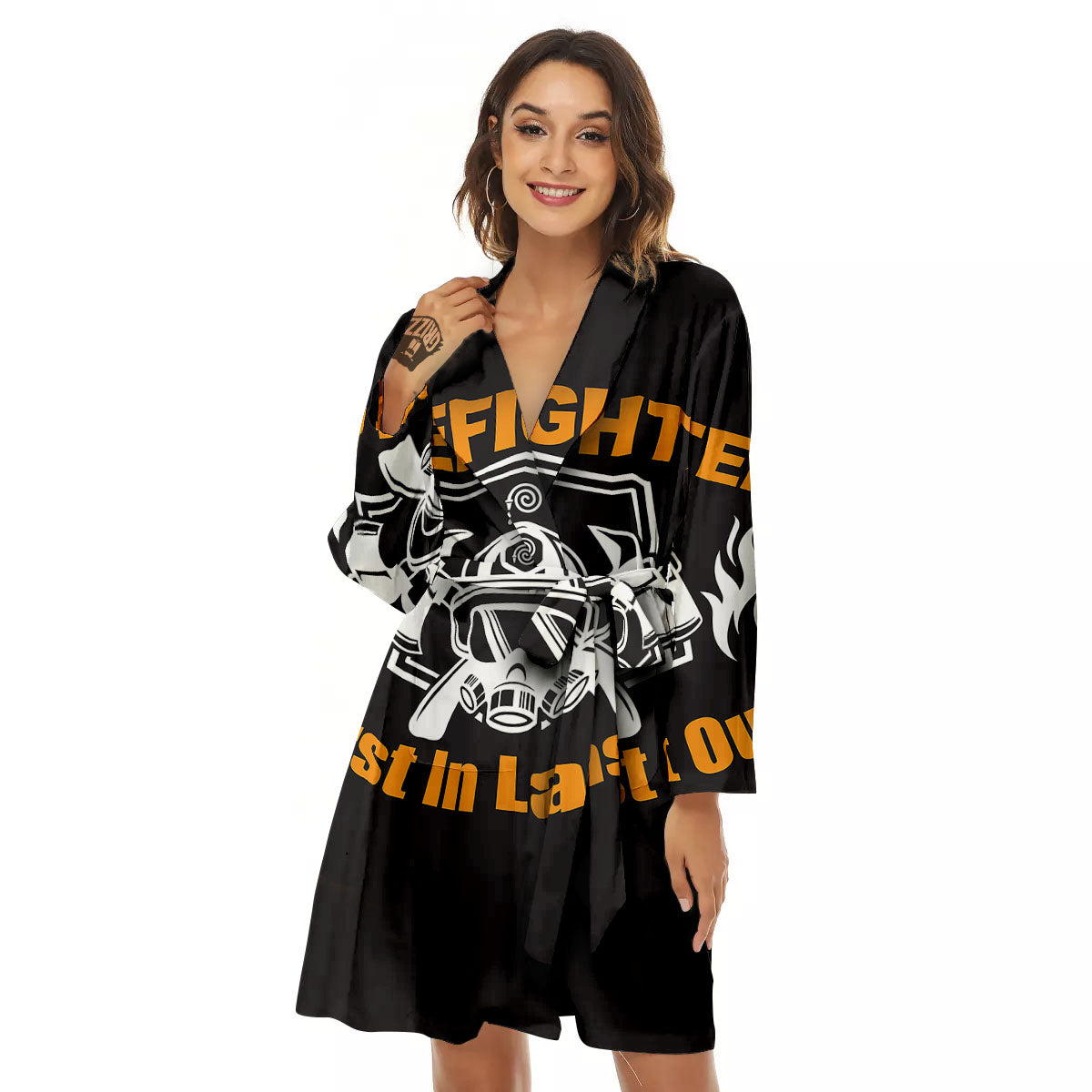 First In Last Out Firefighter Print Women's Robe-grizzshop