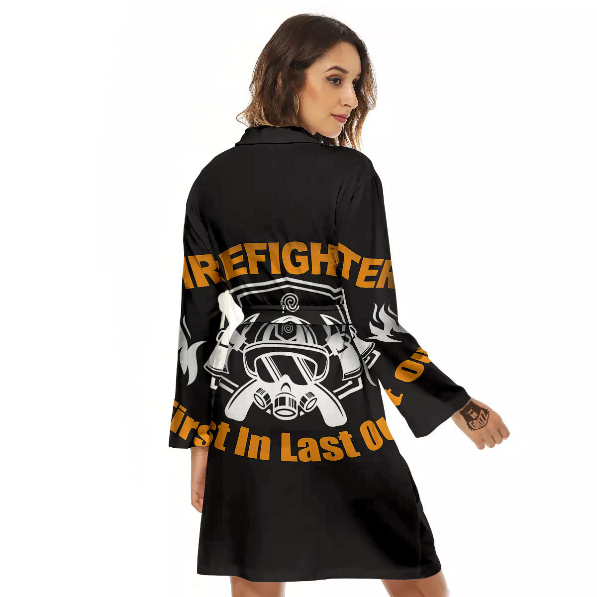First In Last Out Firefighter Print Women's Robe-grizzshop