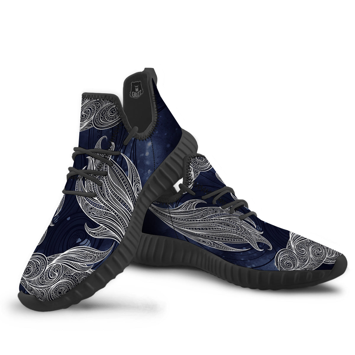 Fish Bohemian Spiritual Print Black Walking Shoes-grizzshop