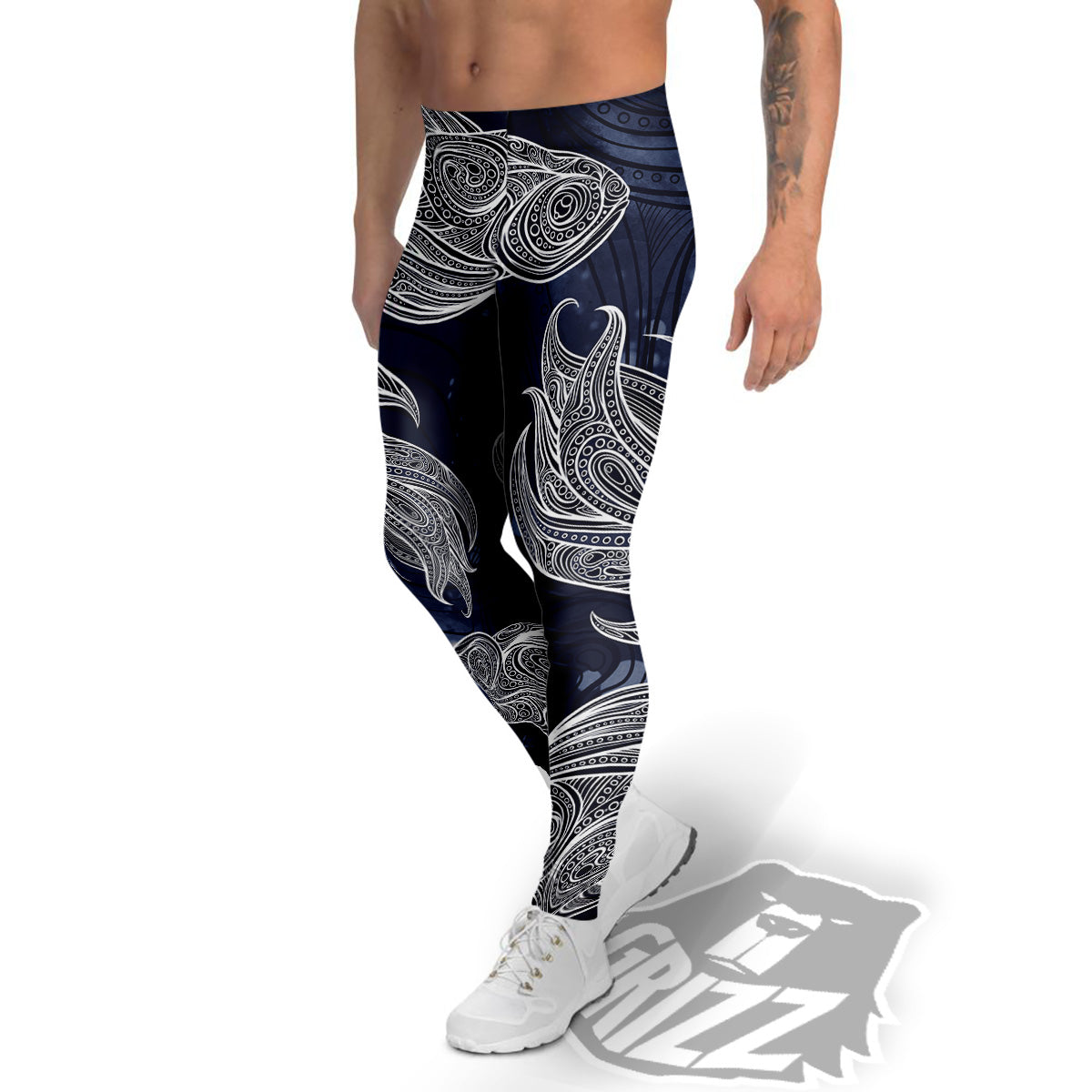 Fish Bohemian Spiritual Print Men's Leggings-grizzshop