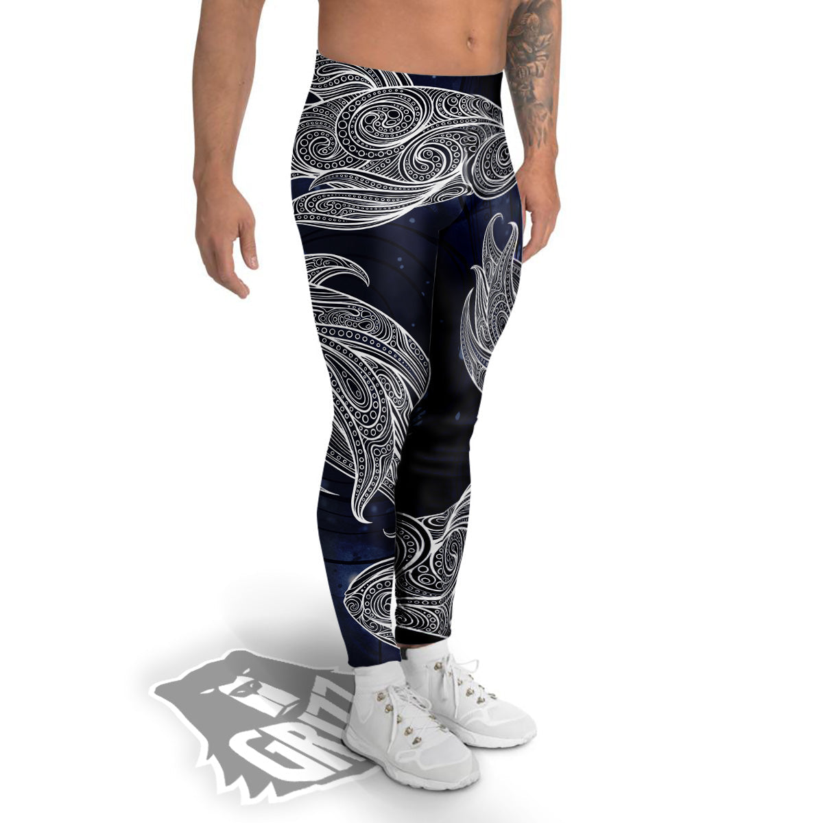 Fish Bohemian Spiritual Print Men's Leggings-grizzshop