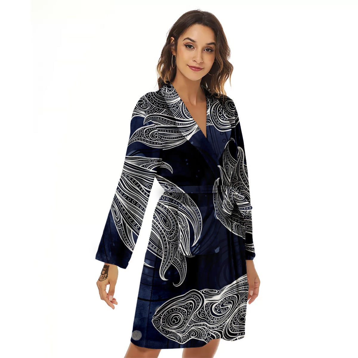 Fish Bohemian Spiritual Print Women's Robe-grizzshop