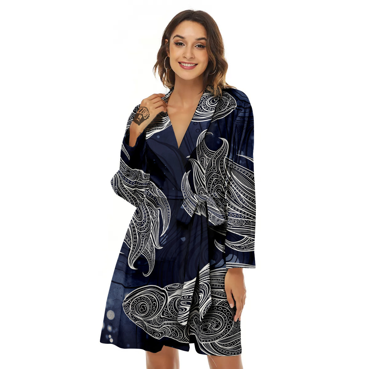 Fish Bohemian Spiritual Print Women's Robe-grizzshop