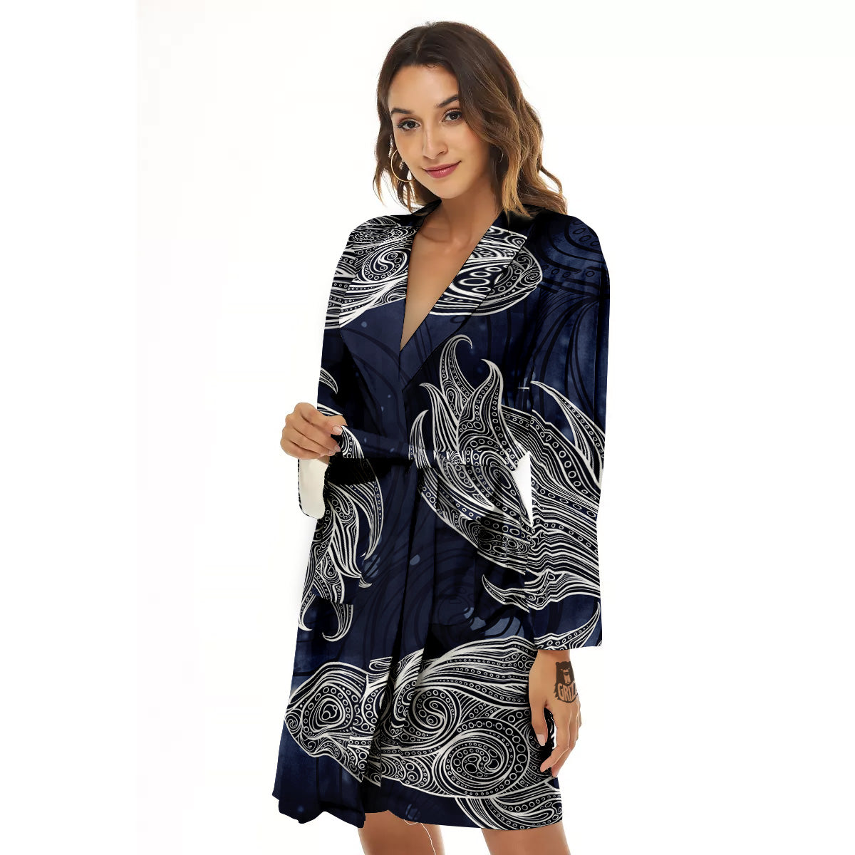 Fish Bohemian Spiritual Print Women's Robe-grizzshop