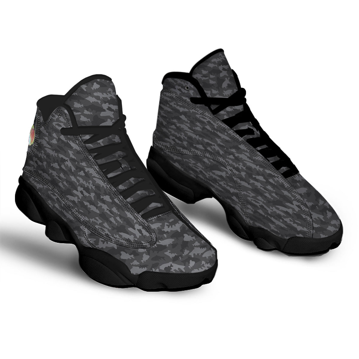 Fish Camouflage Grey Print Pattern Black Basketball Shoes-grizzshop