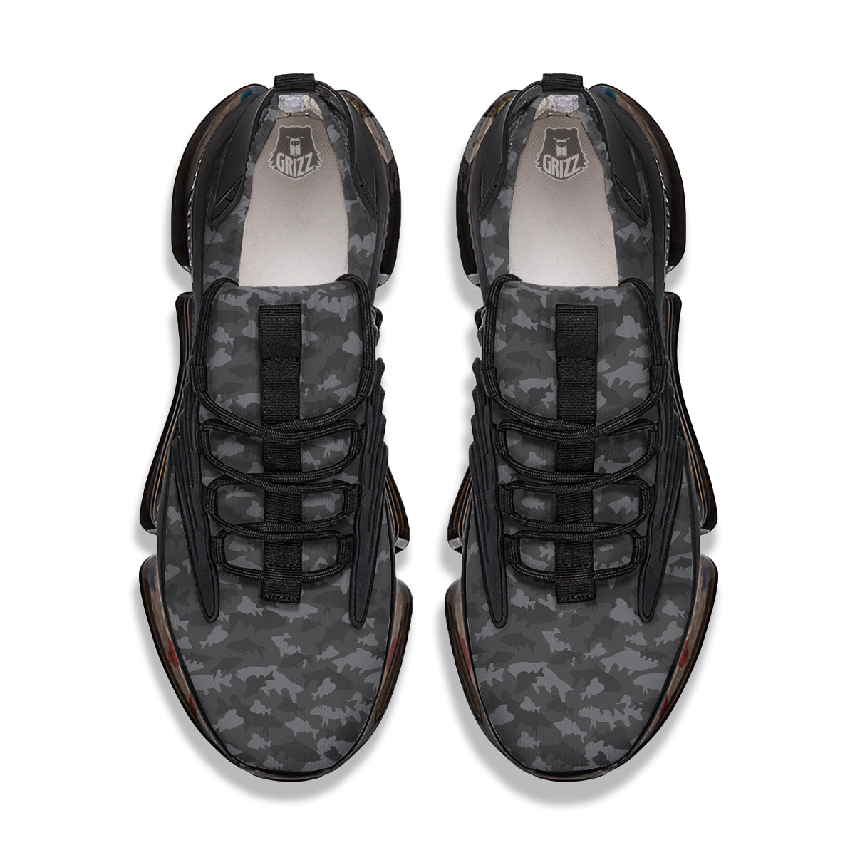 Fish Camouflage Grey Print Pattern Black Gym Shoes-grizzshop