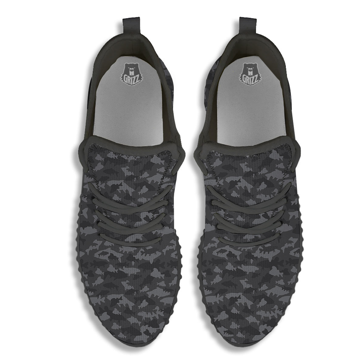 Fish Camouflage Grey Print Pattern Black Walking Shoes-grizzshop