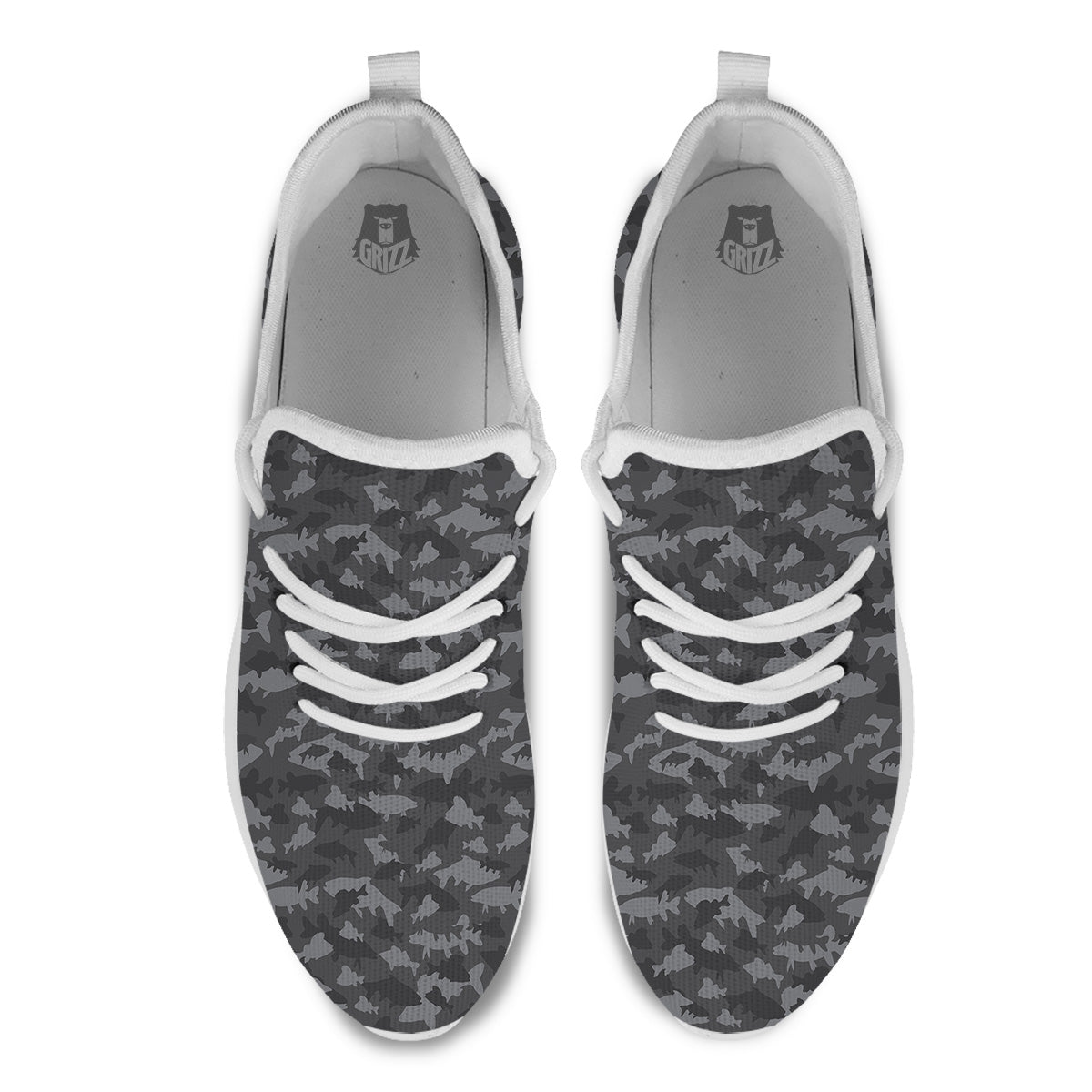 Fish Camouflage Grey Print Pattern White Athletic Shoes-grizzshop