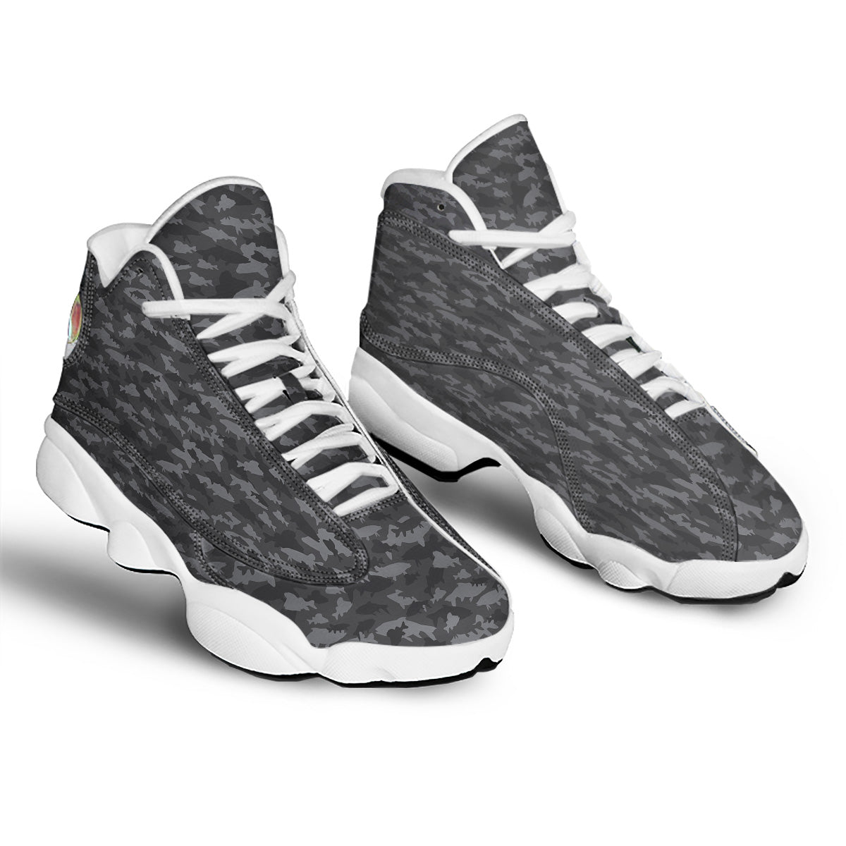 Fish Camouflage Grey Print Pattern White Basketball Shoes-grizzshop