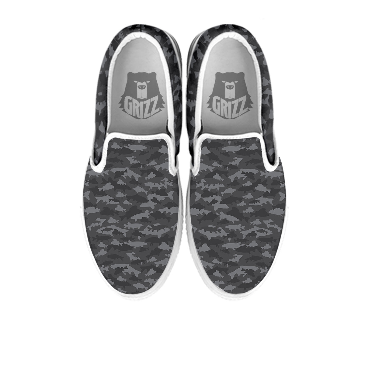 Fish Camouflage Grey Print Pattern White Slip On Shoes-grizzshop