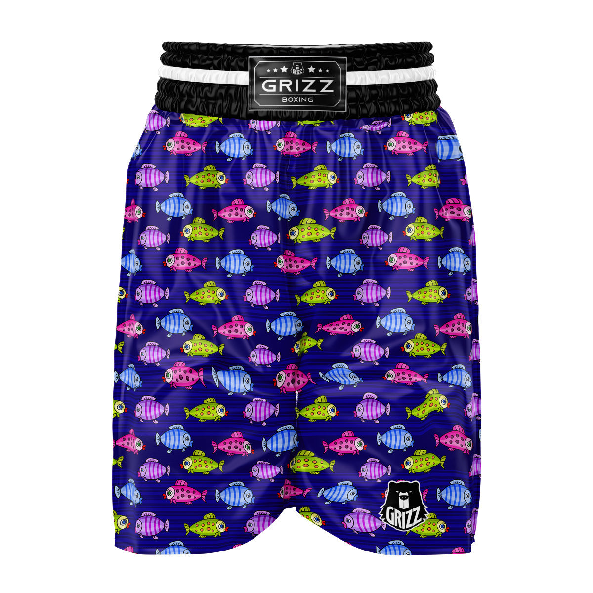 Fish Cartoon Print Pattern Boxing Shorts-grizzshop