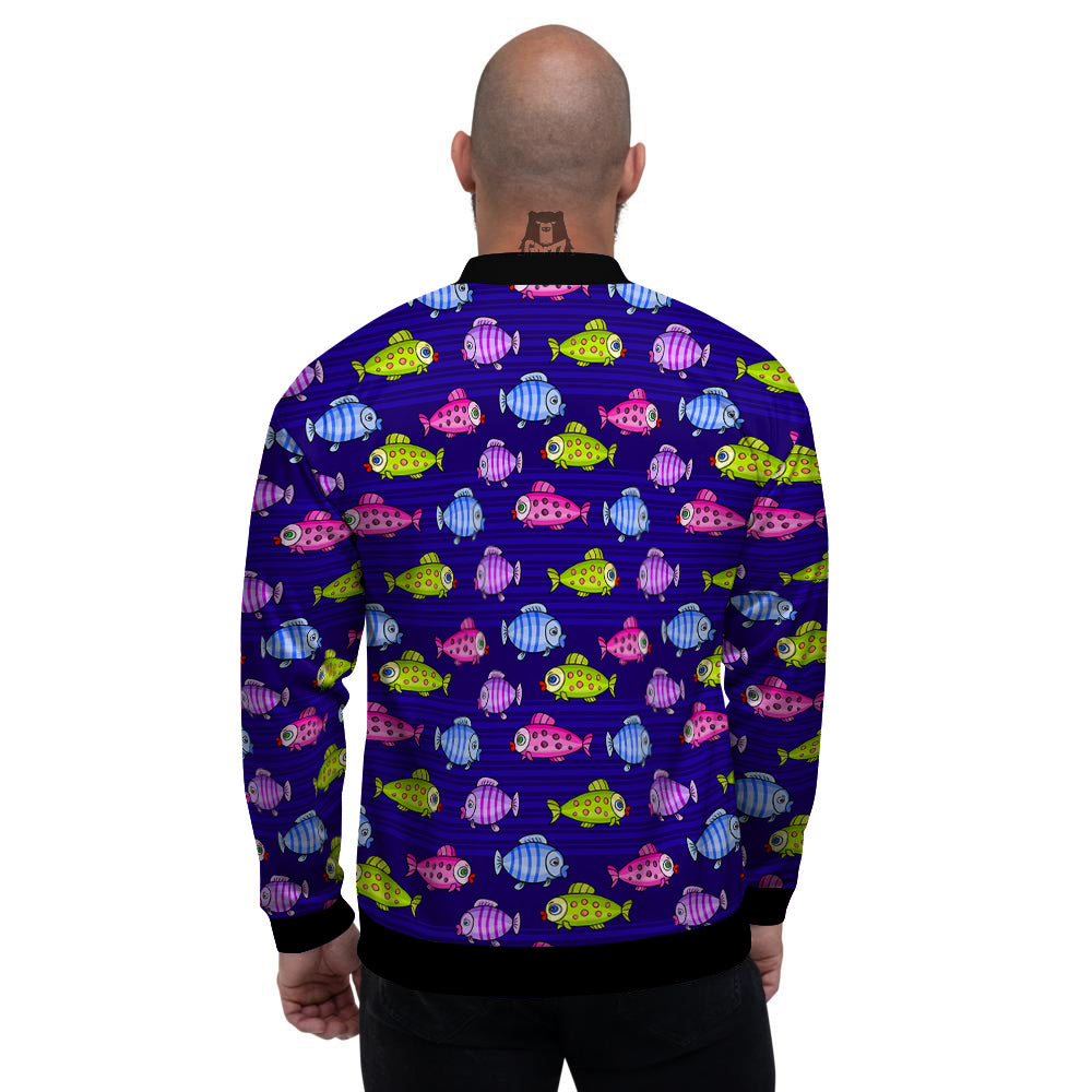 Fish Cartoon Print Pattern Men's Bomber Jacket-grizzshop
