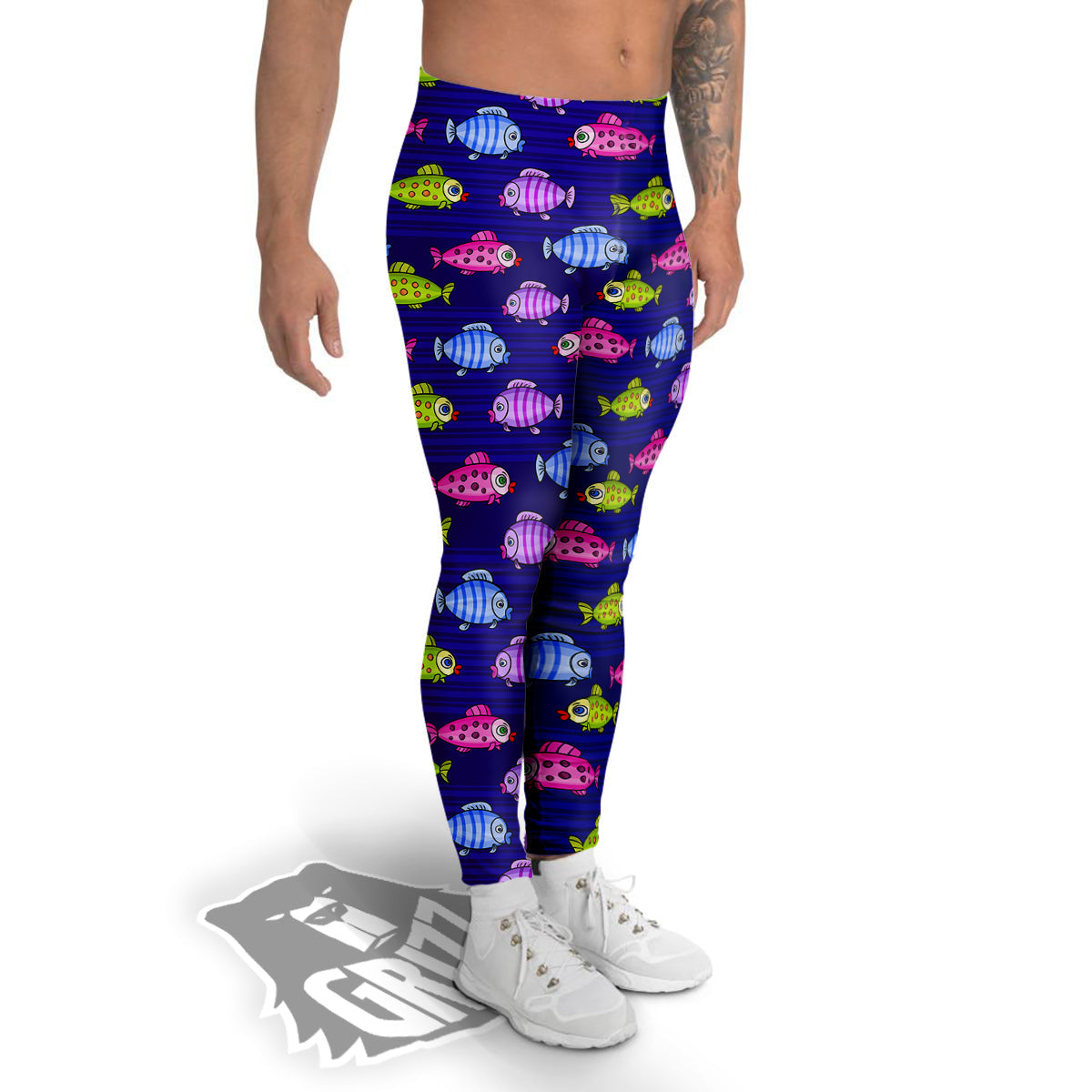 Fish Cartoon Print Pattern Men's Leggings-grizzshop