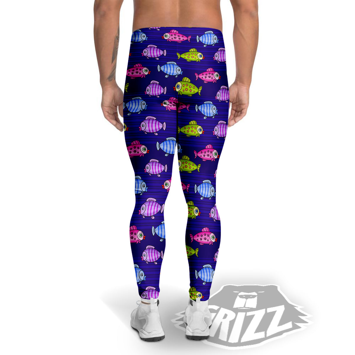 Fish Cartoon Print Pattern Men's Leggings-grizzshop