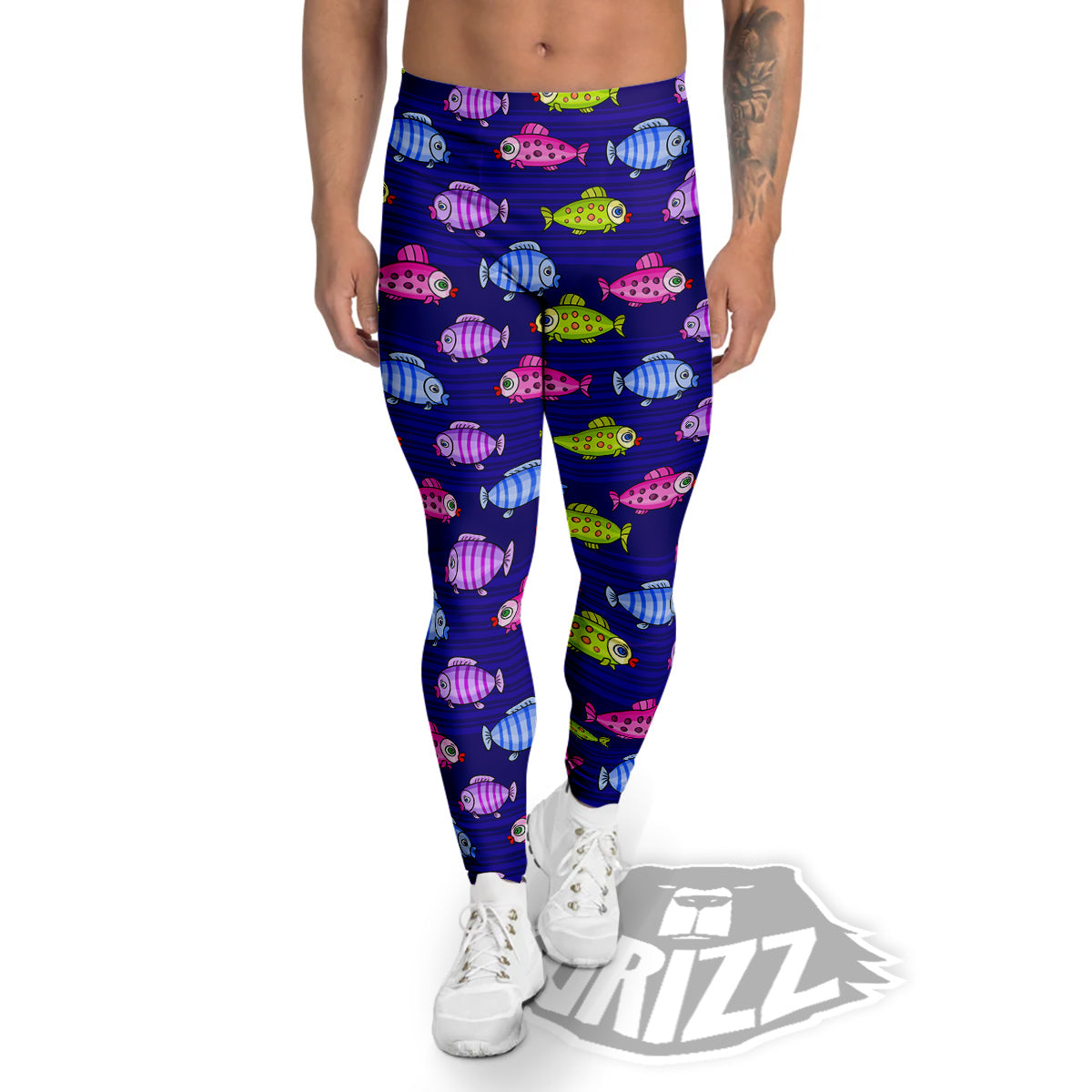 Fish Cartoon Print Pattern Men's Leggings-grizzshop