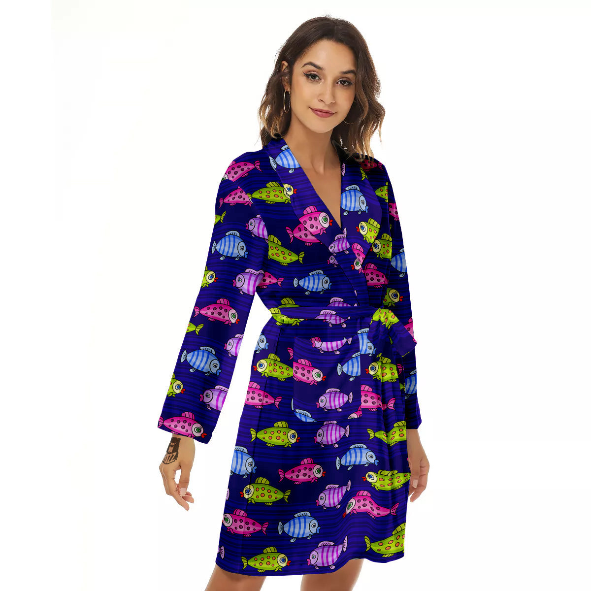 Fish Cartoon Print Pattern Women's Robe-grizzshop