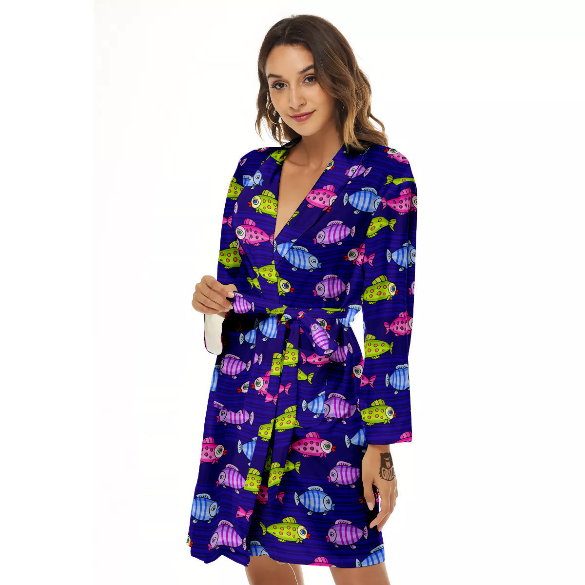 Fish Cartoon Print Pattern Women's Robe-grizzshop