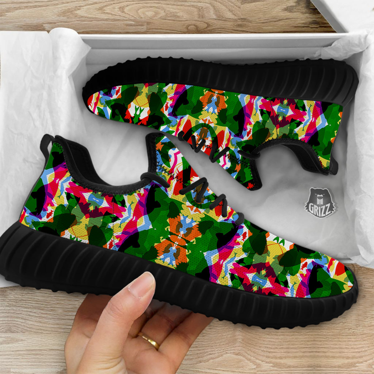 Fish Colorful Abstract Print Pattern Black Walking Shoes-grizzshop