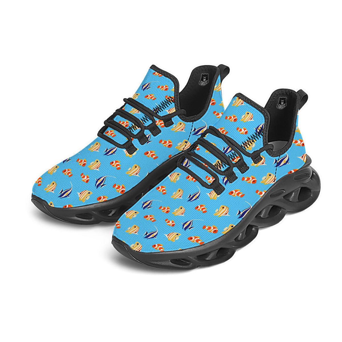 Fish Cute Print Pattern Black Running Shoes-grizzshop