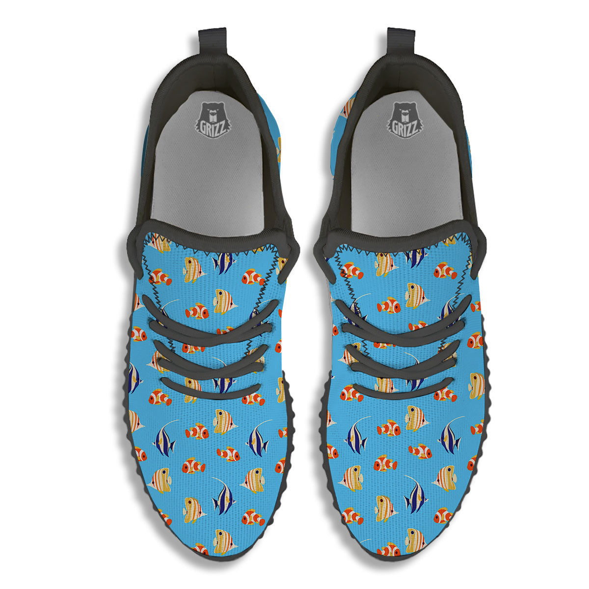 Fish Cute Print Pattern Black Walking Shoes-grizzshop