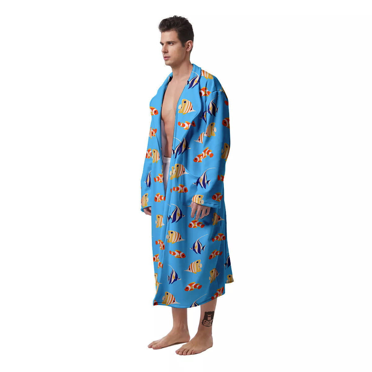 Fish Cute Print Pattern Men's Robe-grizzshop