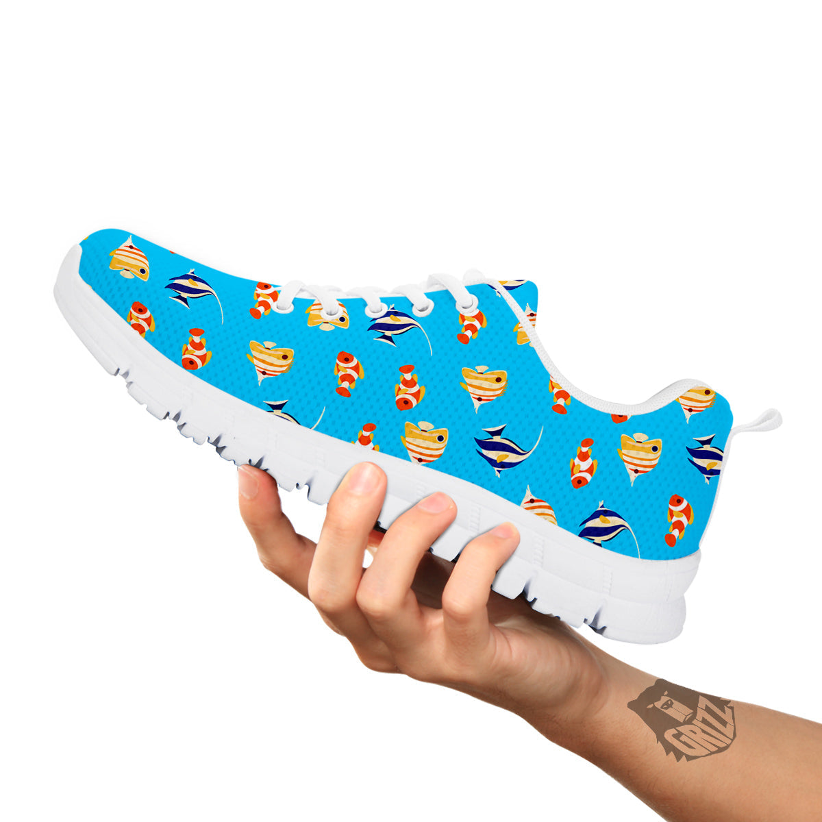 Fish Cute Print Pattern White Sneaker-grizzshop