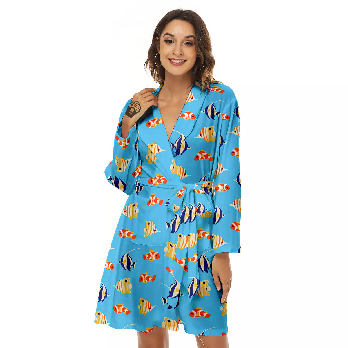 Fish Cute Print Pattern Women's Robe-grizzshop