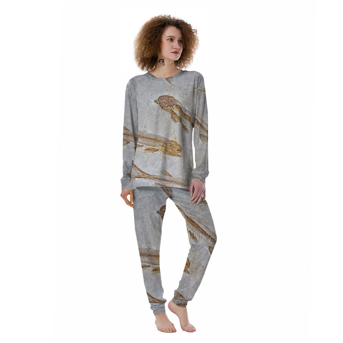 Fish Fossil Lycoptera Print Women's Pajamas-grizzshop