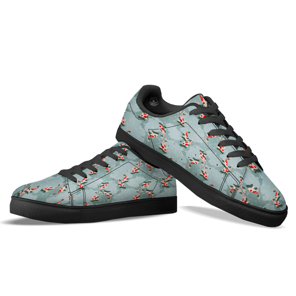 Fish Koi Print Pattern Black Low Top Sneakers-grizzshop