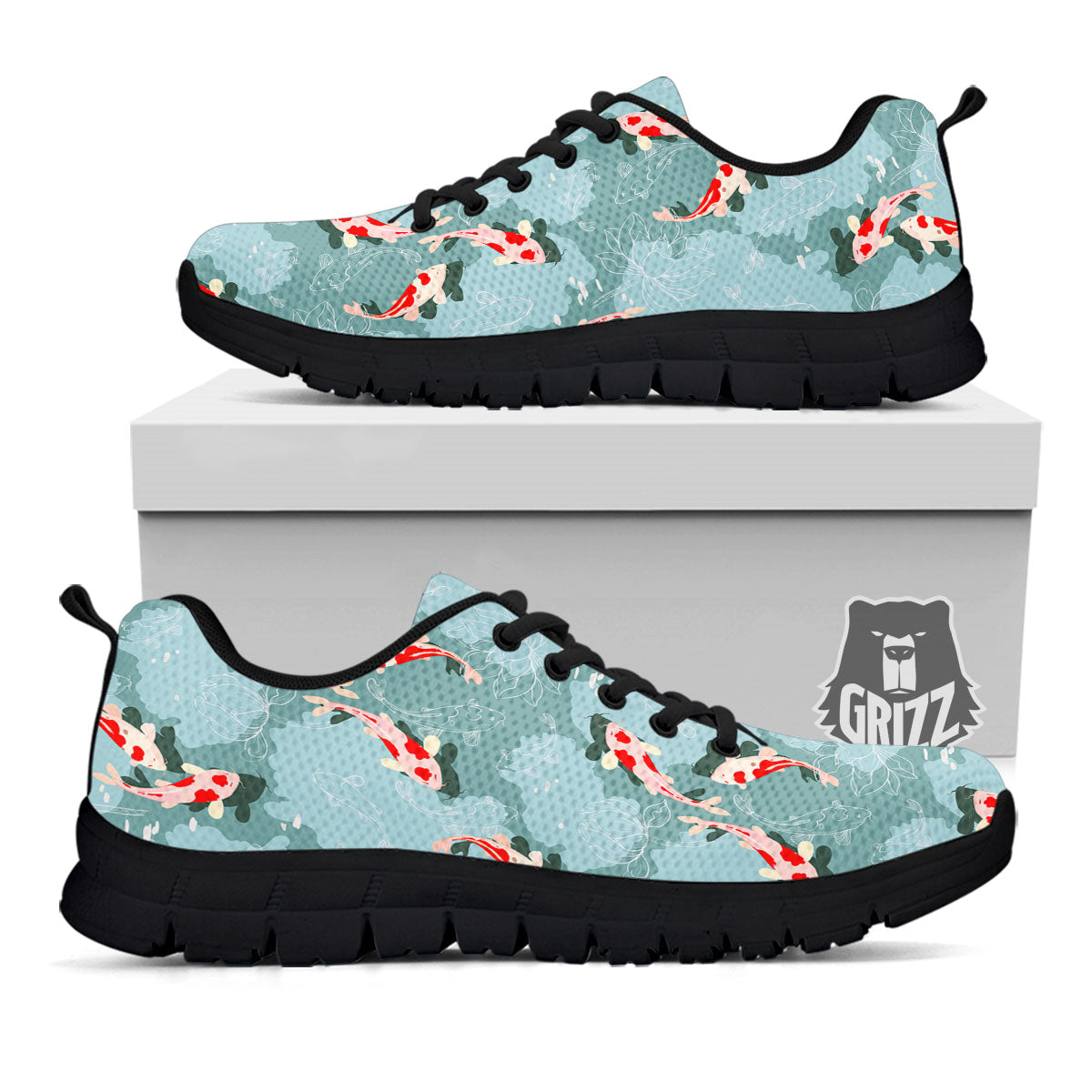 Fish Koi Print Pattern Black Sneaker-grizzshop