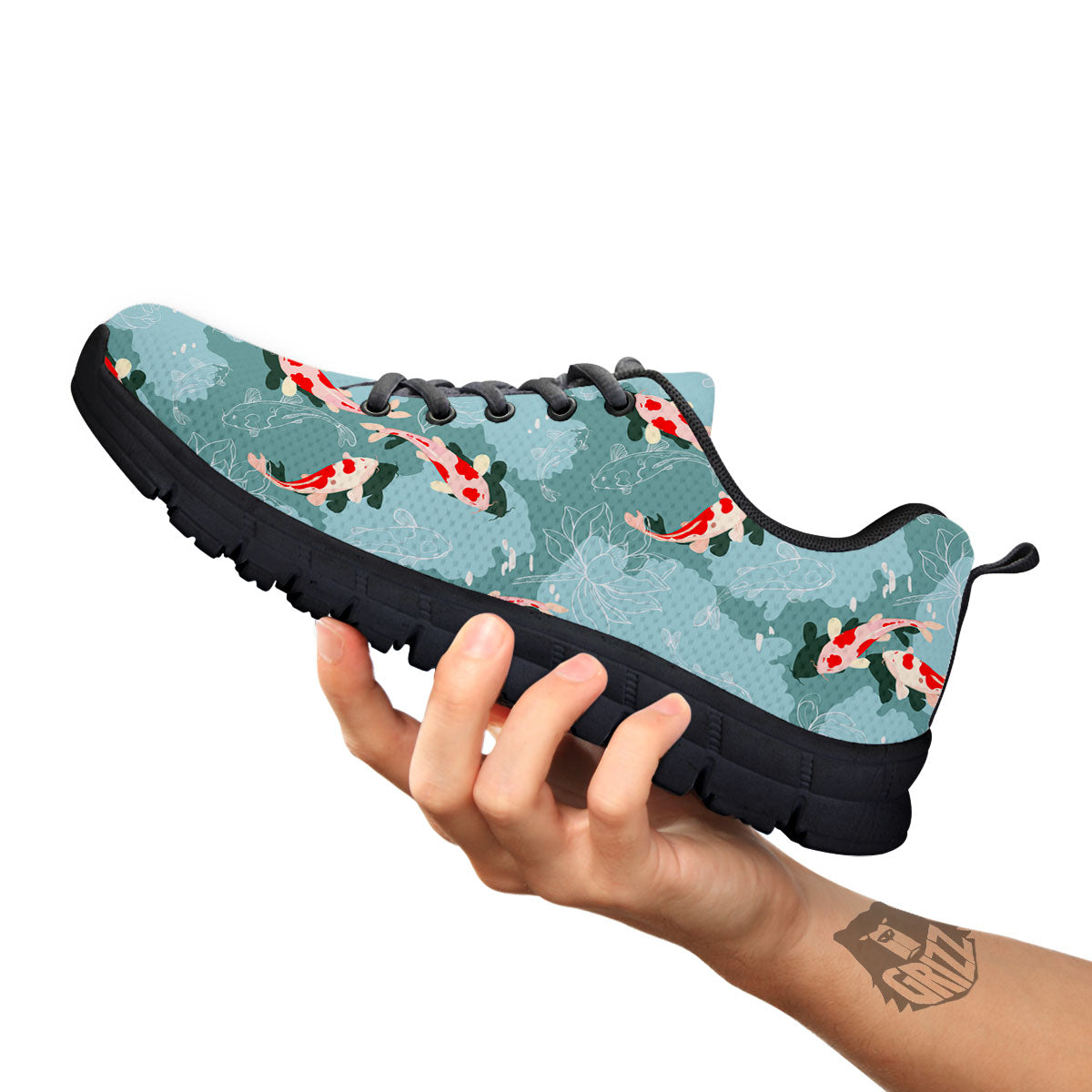 Fish Koi Print Pattern Black Sneaker-grizzshop