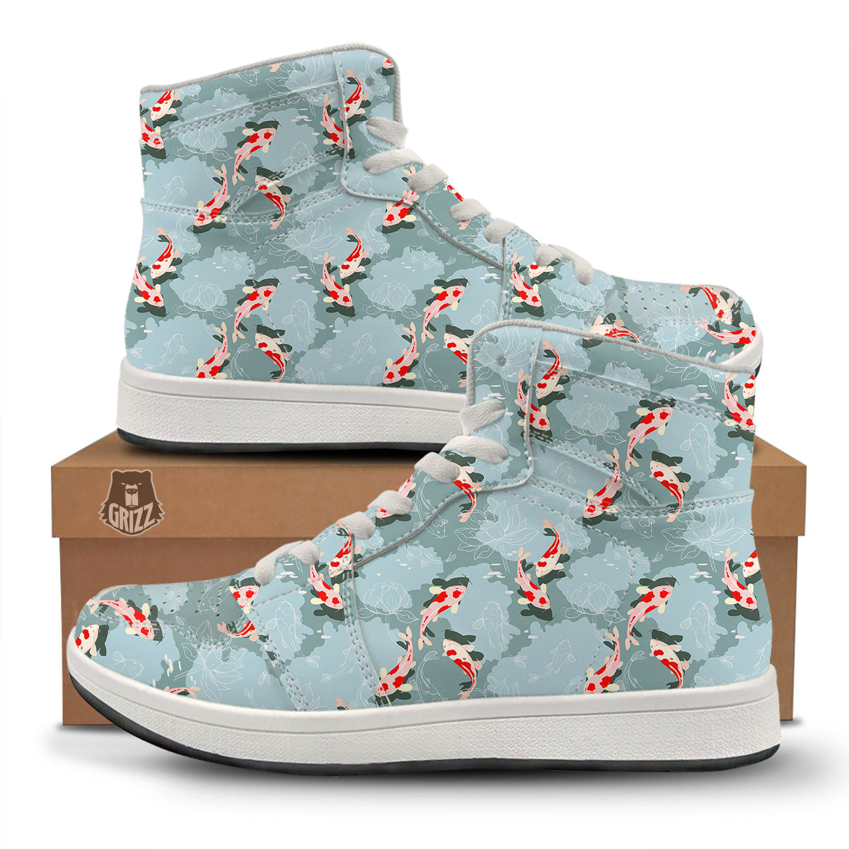 Fish Koi Print Pattern High Top Sneakers-grizzshop