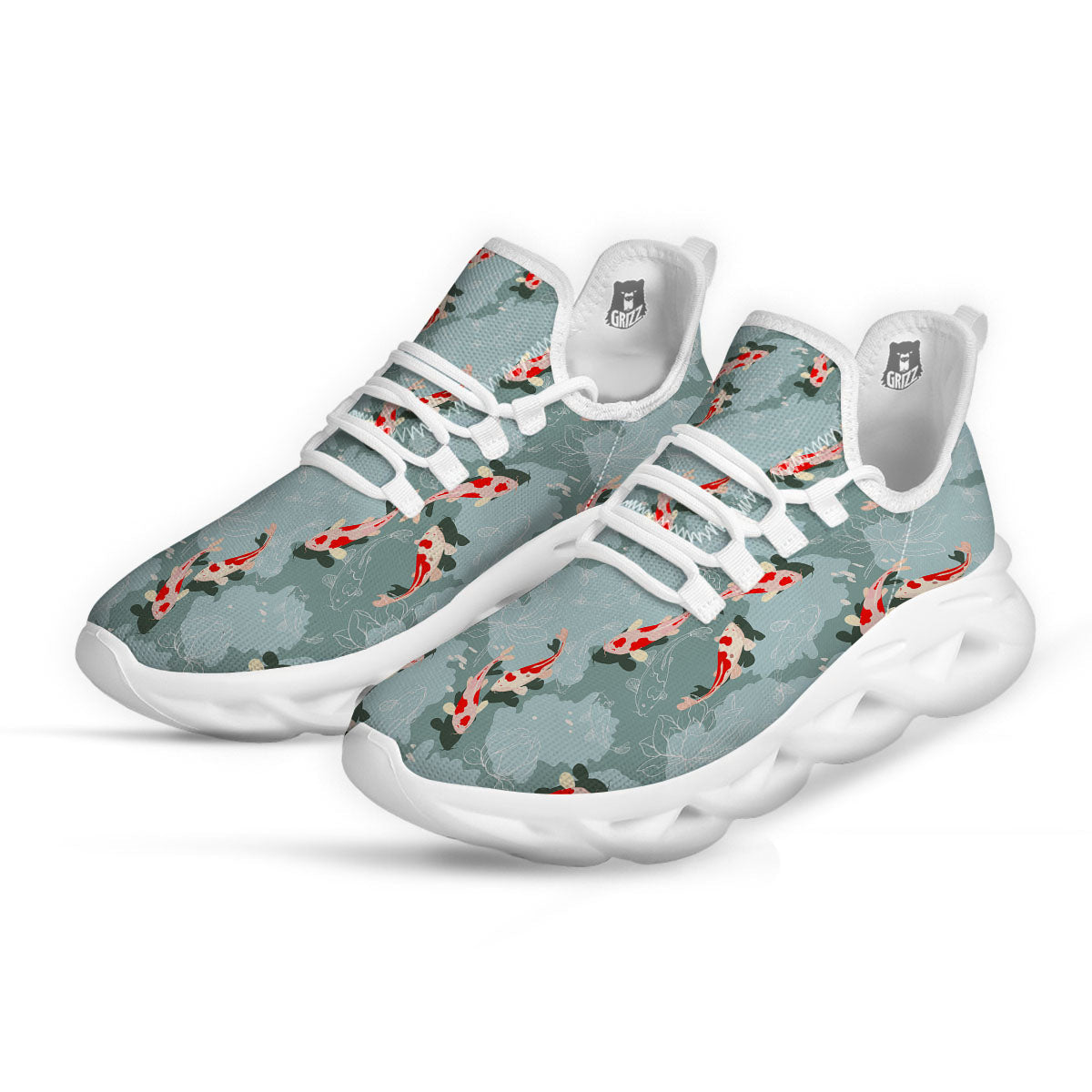 Fish Koi Print Pattern White Running Shoes-grizzshop