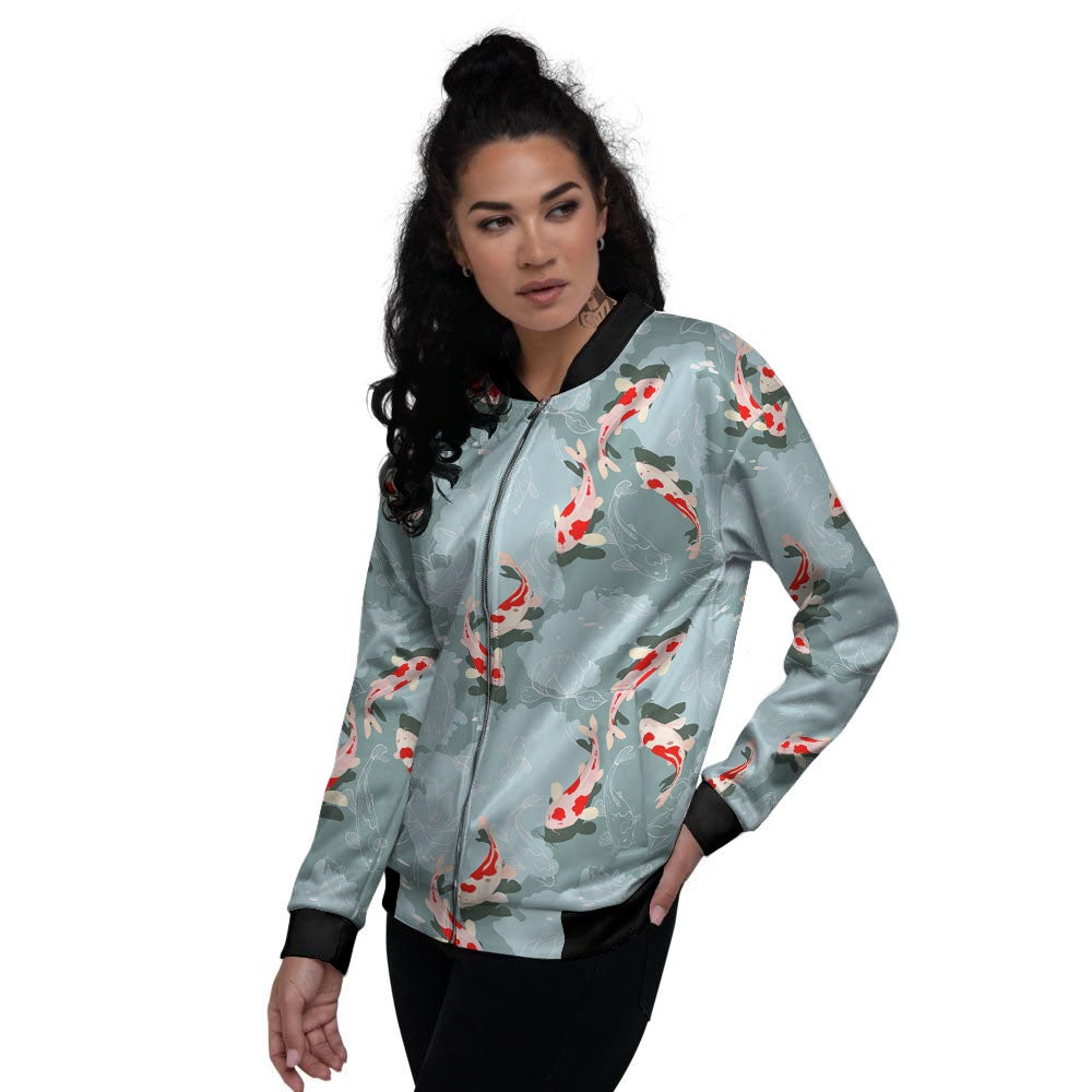 Fish Koi Print Pattern Women's Bomber Jacket-grizzshop