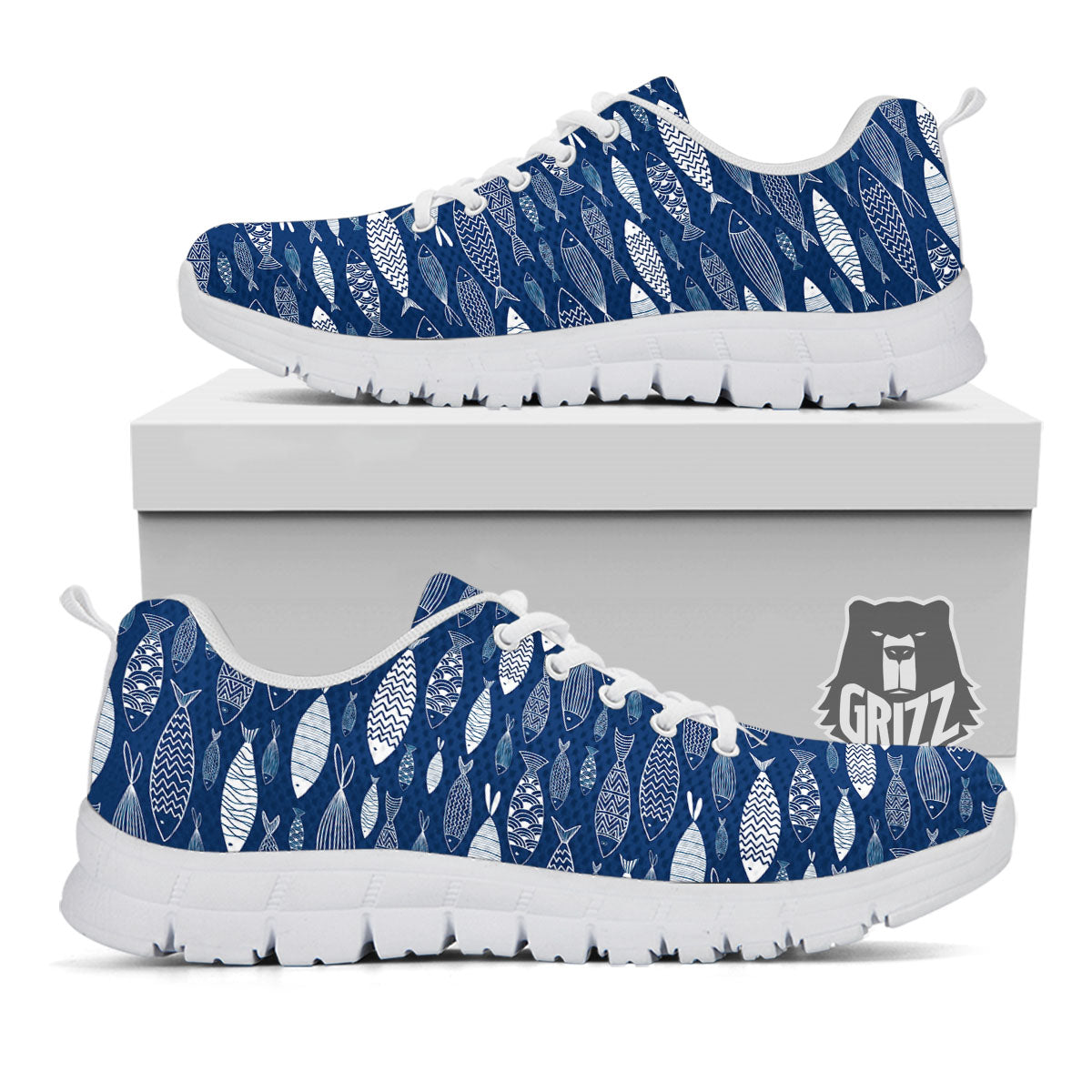 Fish Ornamental Print Pattern White Sneaker-grizzshop