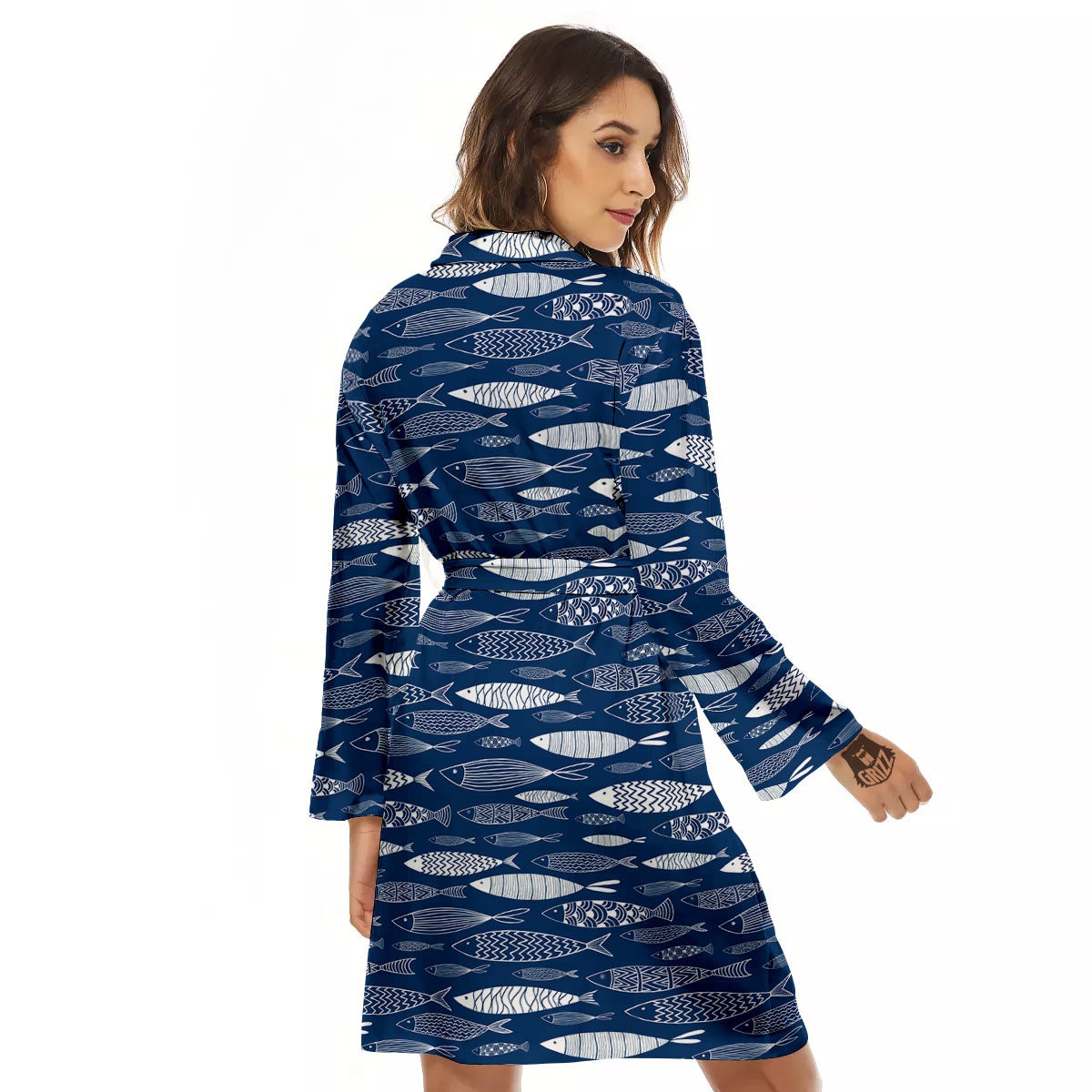 Fish Ornamental Print Pattern Women's Robe-grizzshop