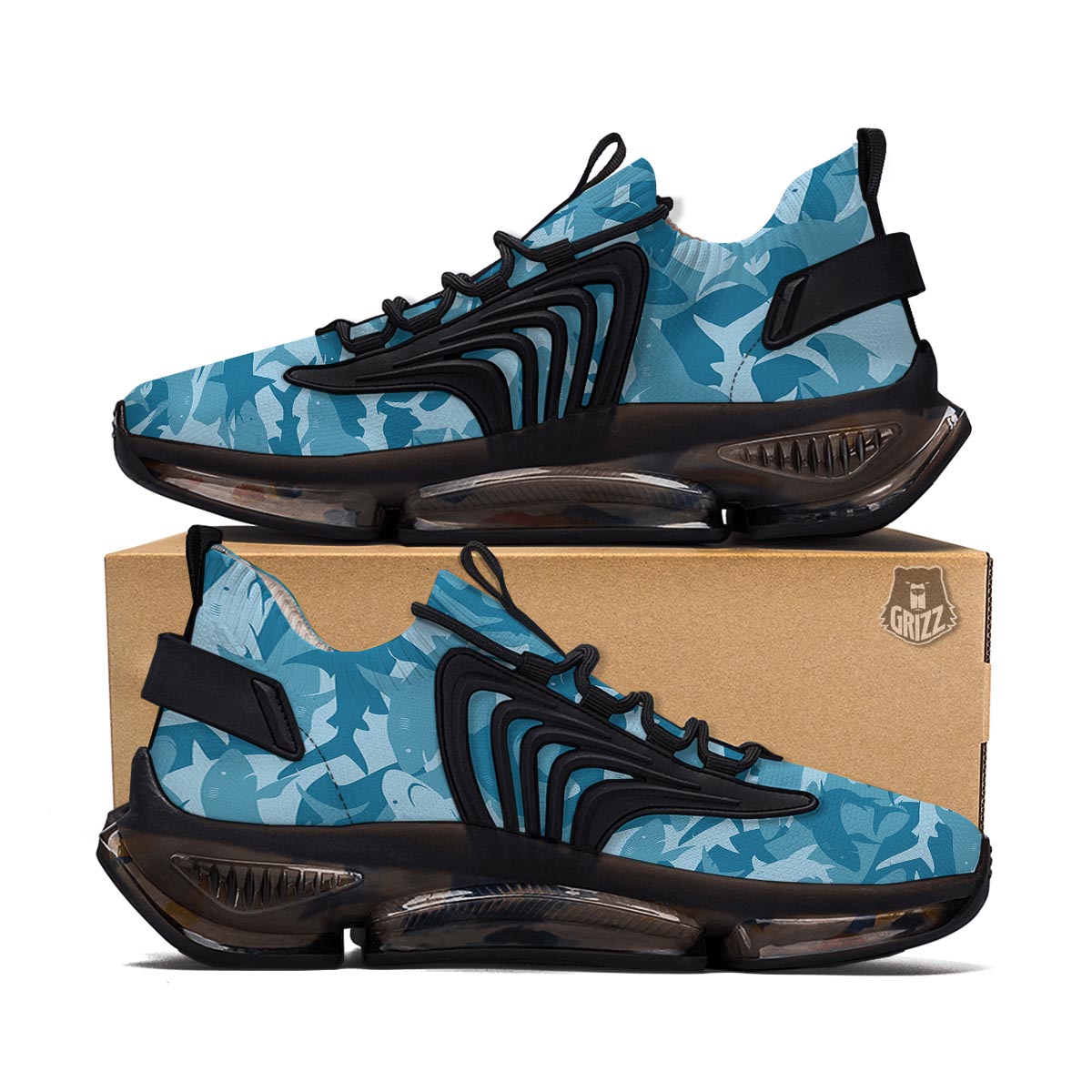 Fish Shark Print Pattern Black Gym Shoes-grizzshop
