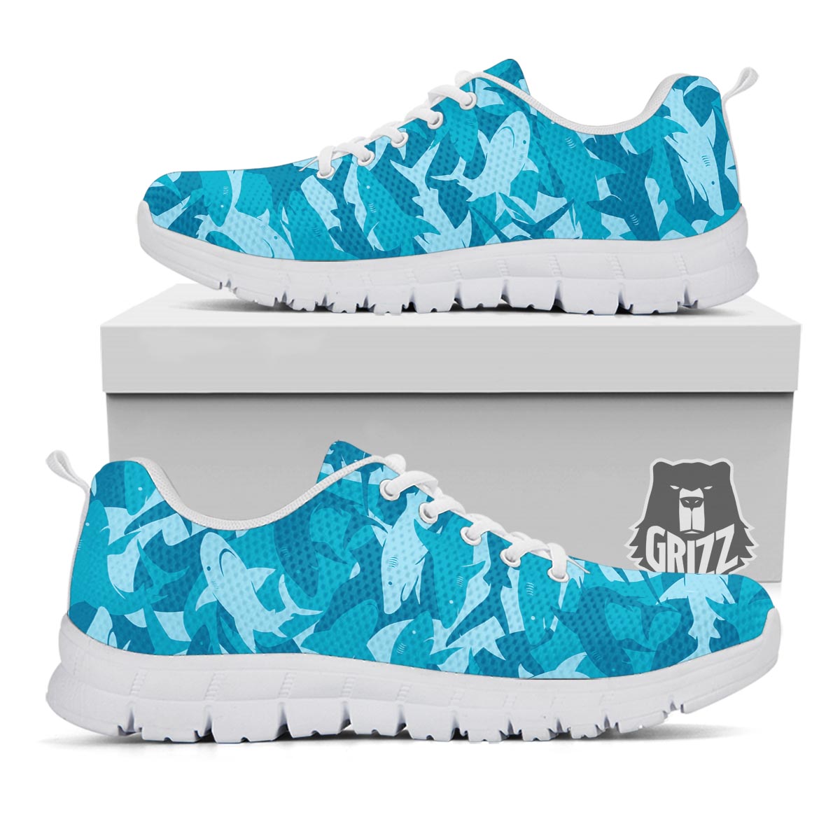 Fish Shark Print Pattern White Sneaker-grizzshop