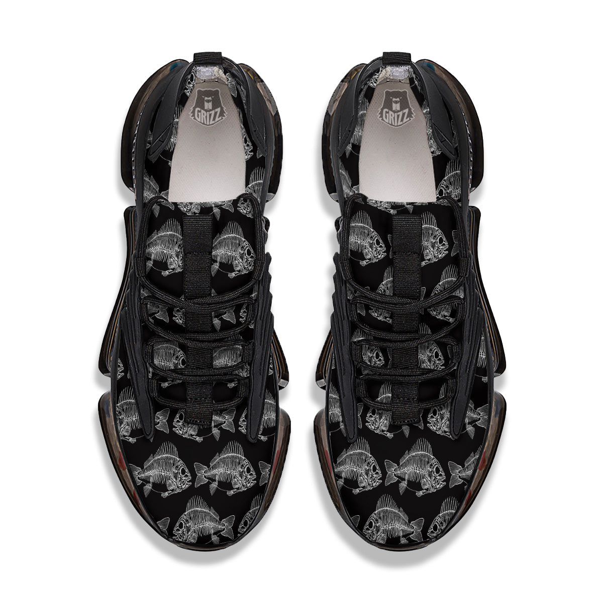 Fish Skeleton Print Pattern Black Gym Shoes-grizzshop