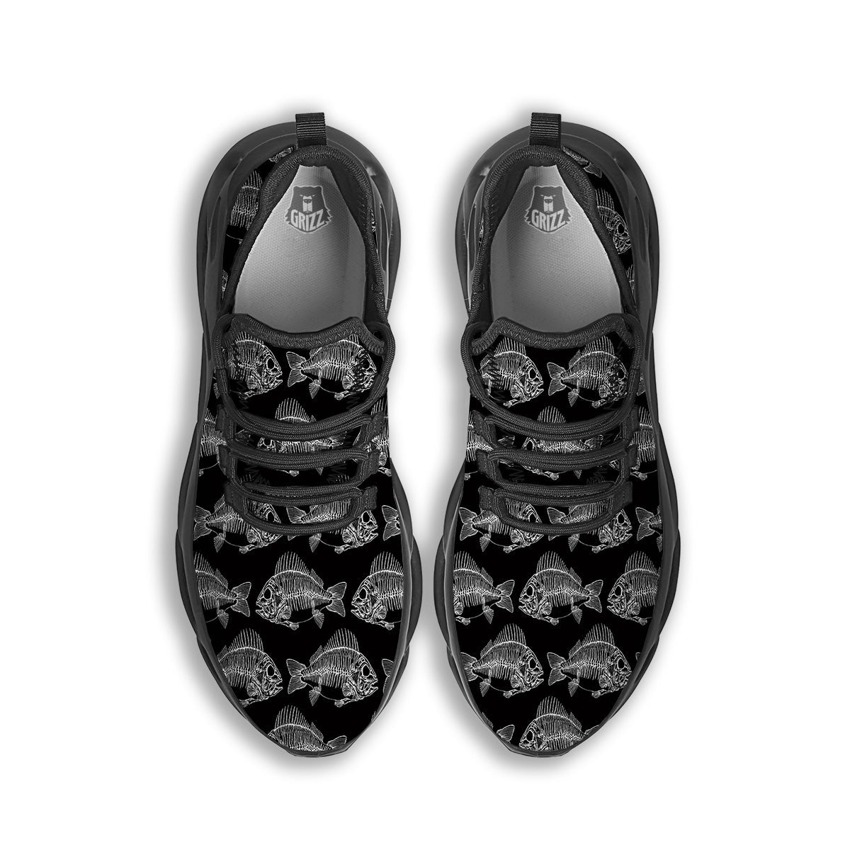 Fish Skeleton Print Pattern Black Running Shoes-grizzshop