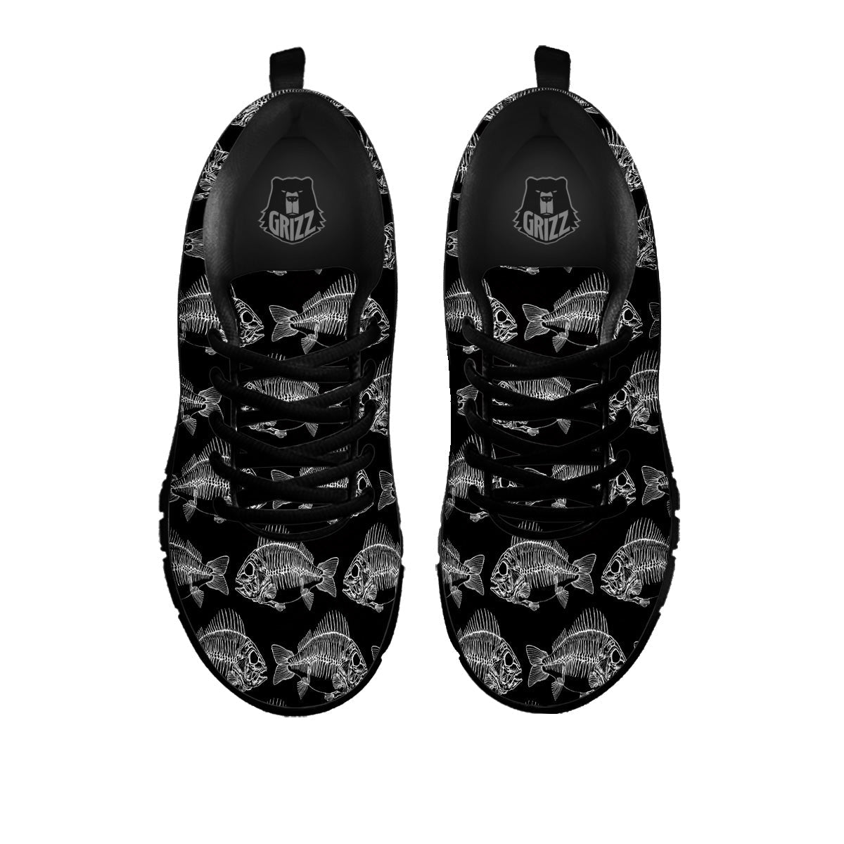 Fish Skeleton Print Pattern Black Sneaker-grizzshop