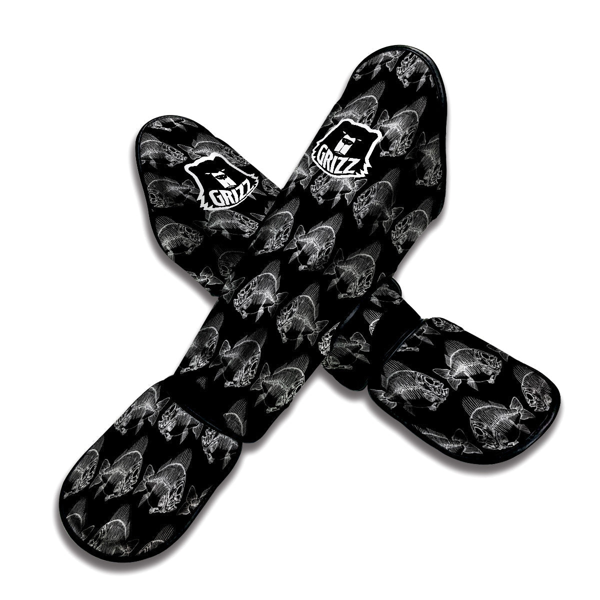 Fish Skeleton Print Pattern Muay Thai Shin Guards-grizzshop