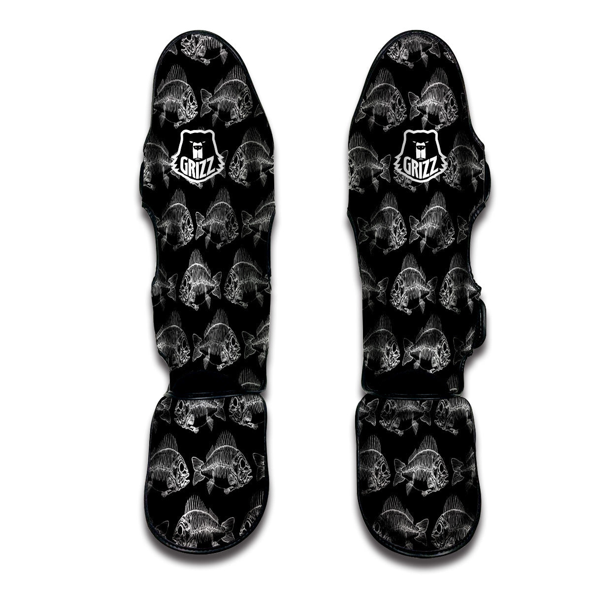 Fish Skeleton Print Pattern Muay Thai Shin Guards-grizzshop
