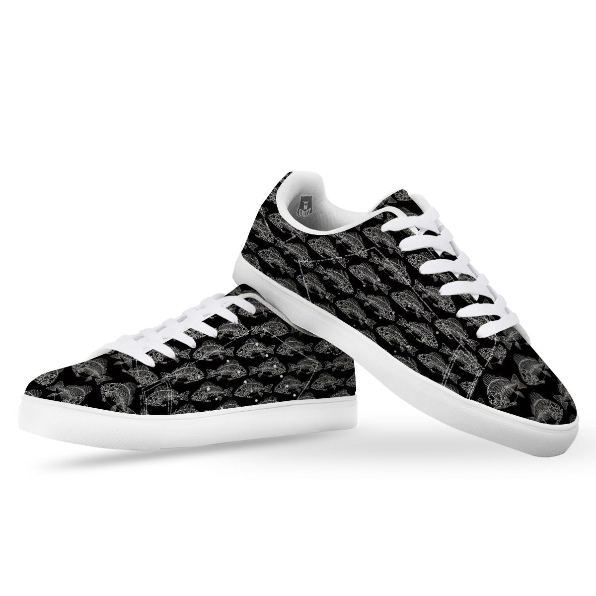 Fish Skeleton Print Pattern White Low Top Sneakers-grizzshop