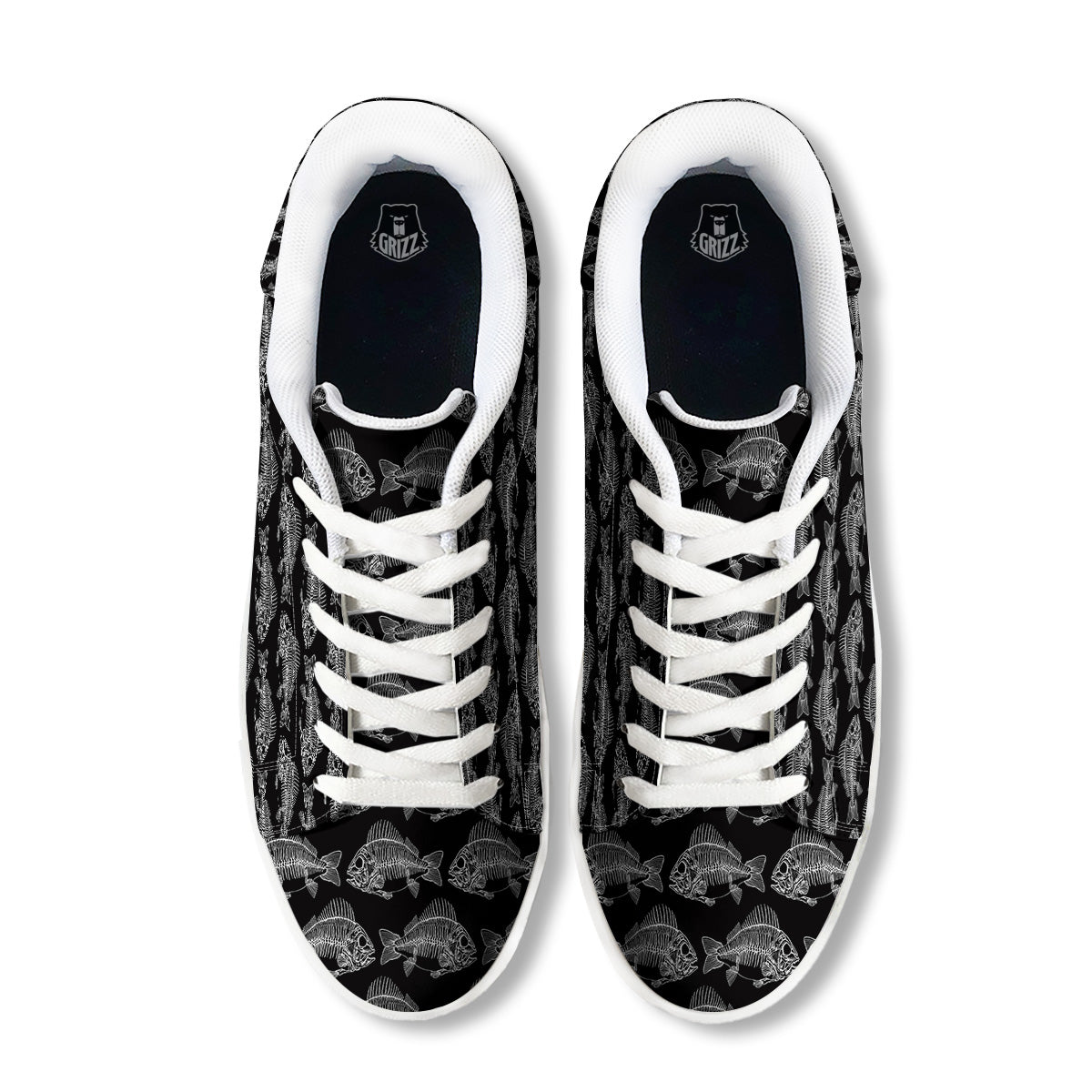 Fish Skeleton Print Pattern White Low Top Sneakers-grizzshop